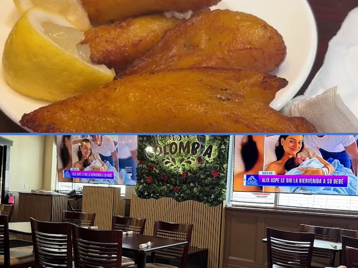 Colorful Colombian plates on a restaurant table.